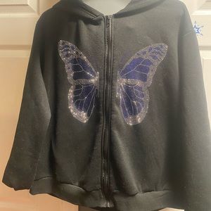 Rhinestone Butterfly Zip-Up